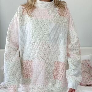 Patchwork Quilted Sweatshirt - Pink and White